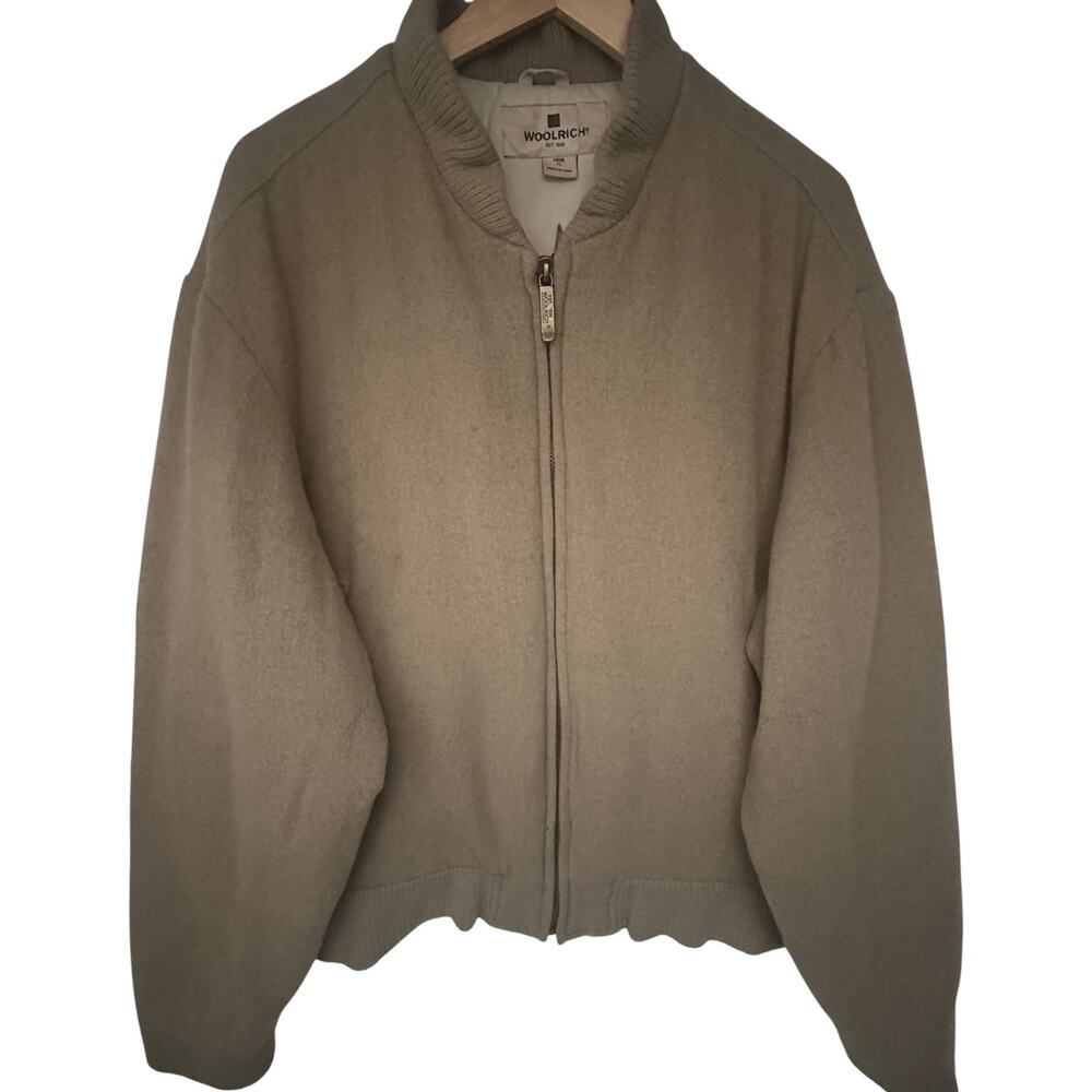 Woolrich Wool Blend Insulated Bomber Jacket Khaki Full Zip Mens XL